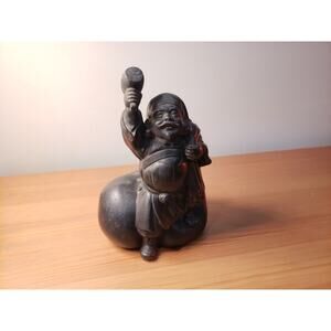 Late 19c Antique Metal Casting Japanese Statue Daikokuten Lucky God Bank
